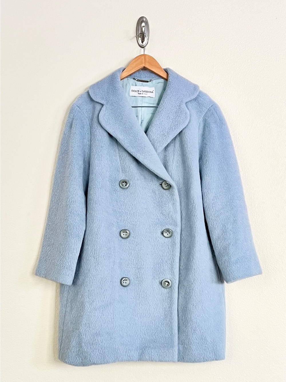 Vintage DOLCE & GABBANA F/W 1996 Mohair Double Breasted Car Coat in Baby Blue - Picture 6 of 13